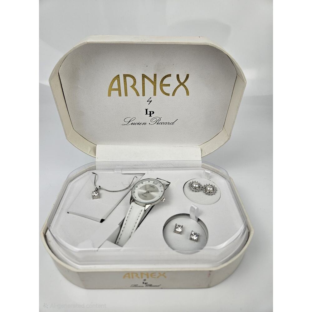 NEW Vintage Arnex Ladies Rhinestone & Silvertone Quartz Watch Earrings‎ Necklace